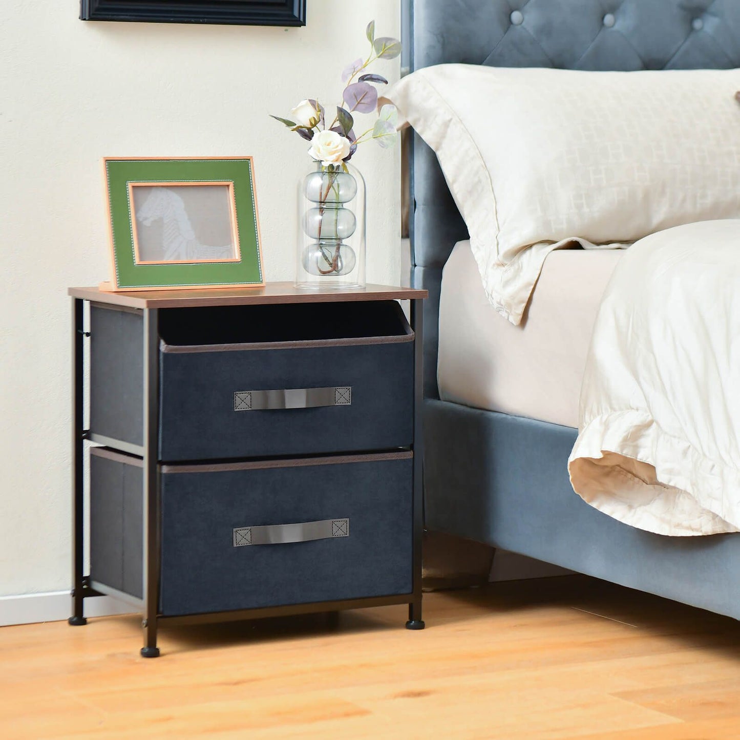 2-Drawer Industrial Nightstand with Anti-Toppling Device