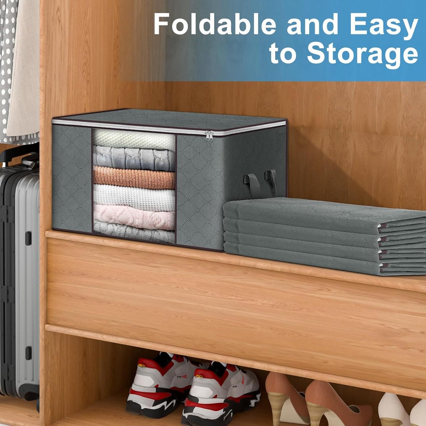 4Pack Clothes Storage Bags Zipped Organizer Underbed Wardrobe Cube Closet Boxes