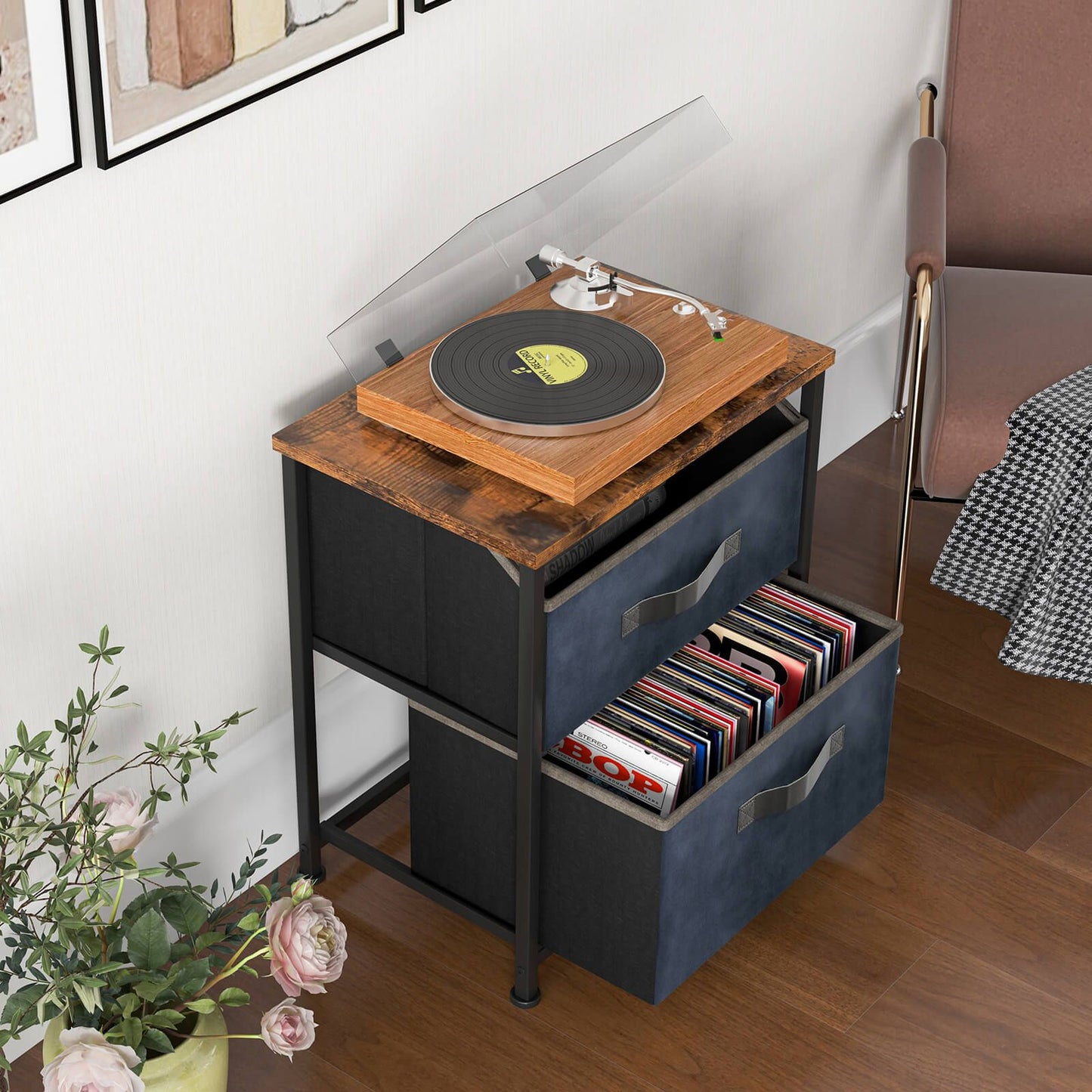 2-Drawer Industrial Nightstand with Anti-Toppling Device