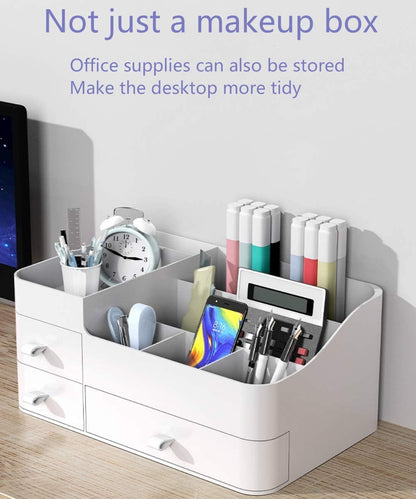 Makeup Organizer for Vanity, Large Capacity Desk Organizer with Drawers for Cosmetics, Lipsticks, Jewelry, Nail Care, Skincare, Ideal for Bedroom and Bathroom Countertops - Large White