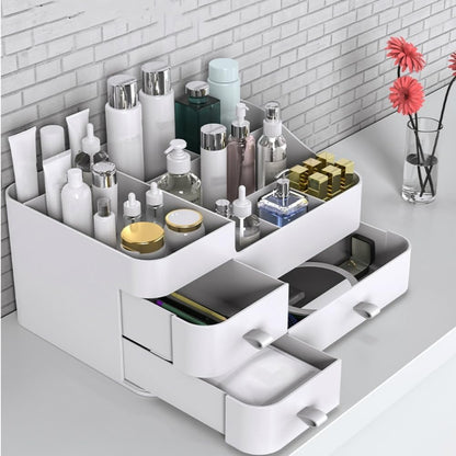 Makeup Organizer for Vanity, Large Capacity Desk Organizer with Drawers for Cosmetics, Lipsticks, Jewelry, Nail Care, Skincare, Ideal for Bedroom and Bathroom Countertops - Large White