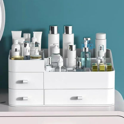 Makeup Organizer for Vanity, Large Capacity Desk Organizer with Drawers for Cosmetics, Lipsticks, Jewelry, Nail Care, Skincare, Ideal for Bedroom and Bathroom Countertops - Large White