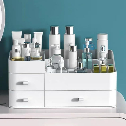 Makeup Organizer for Vanity, Large Capacity Desk Organizer with Drawers for Cosmetics, Lipsticks, Jewelry, Nail Care, Skincare, Ideal for Bedroom and Bathroom Countertops - Large White