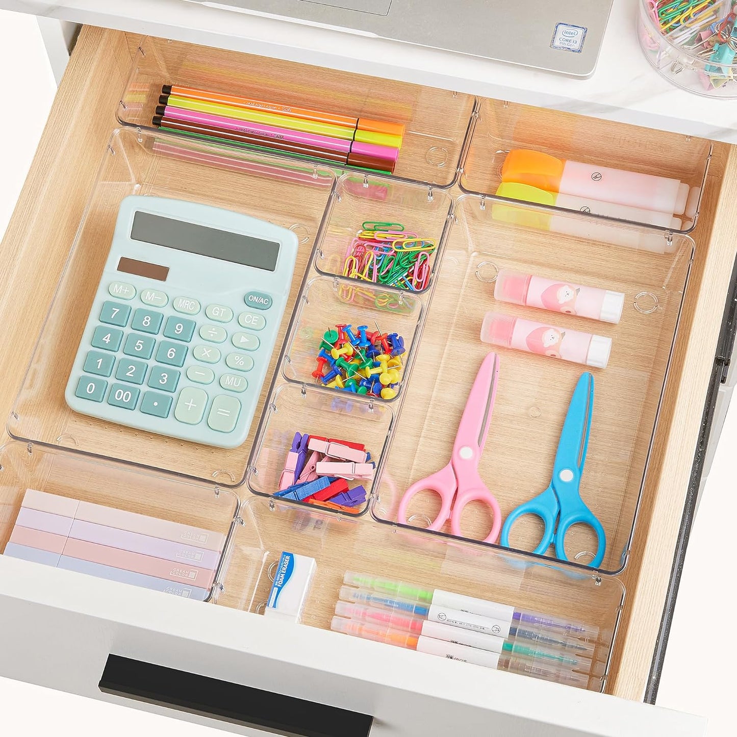 28 PCS Clear Plastic Drawer Organizers Set, 4-Size Bathroom and Vanity Drawer Organizer Trays, Acrylic Storage Bins for Makeup, Cosmetic, Kitchen Utensils