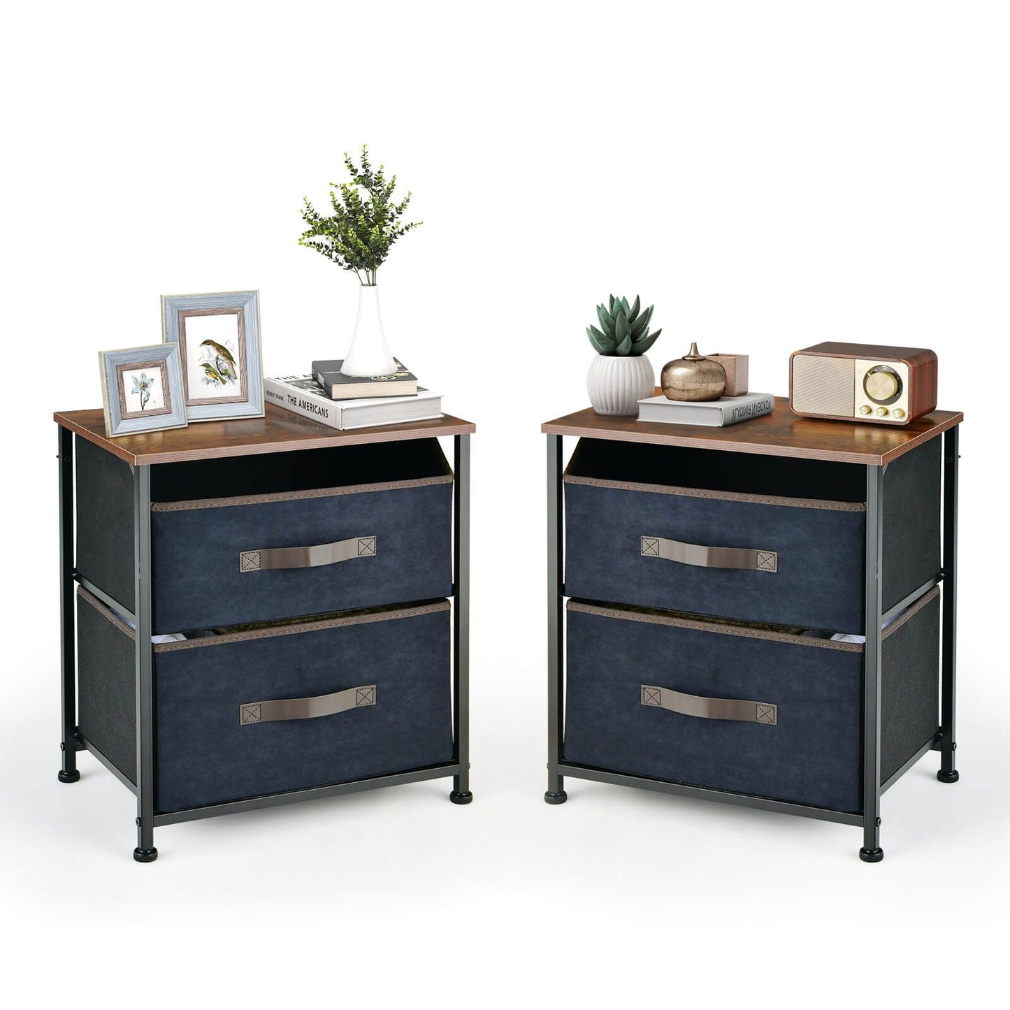 2-Drawer Industrial Nightstand with Anti-Toppling Device