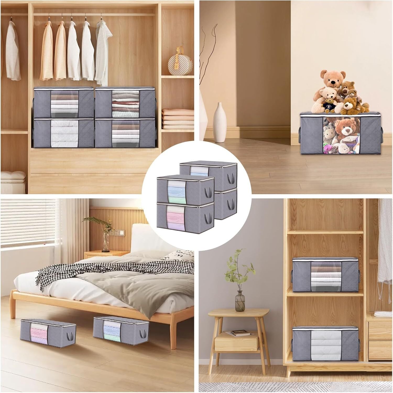 4Pack Clothes Storage Bags Zipped Organizer Underbed Wardrobe Cube Closet Boxes