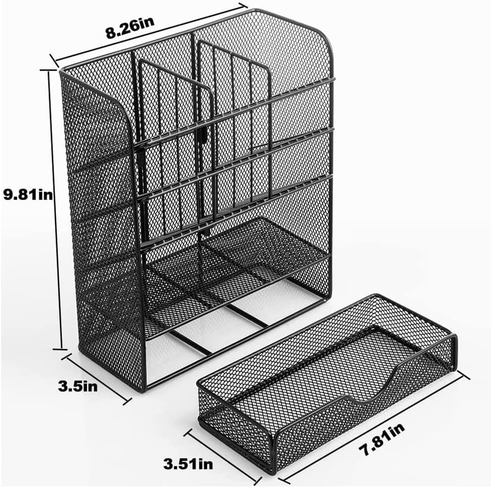 Spacrea Metal Pen Organizer, Pencil Holder for Desk, Desk Organizer with Drawer