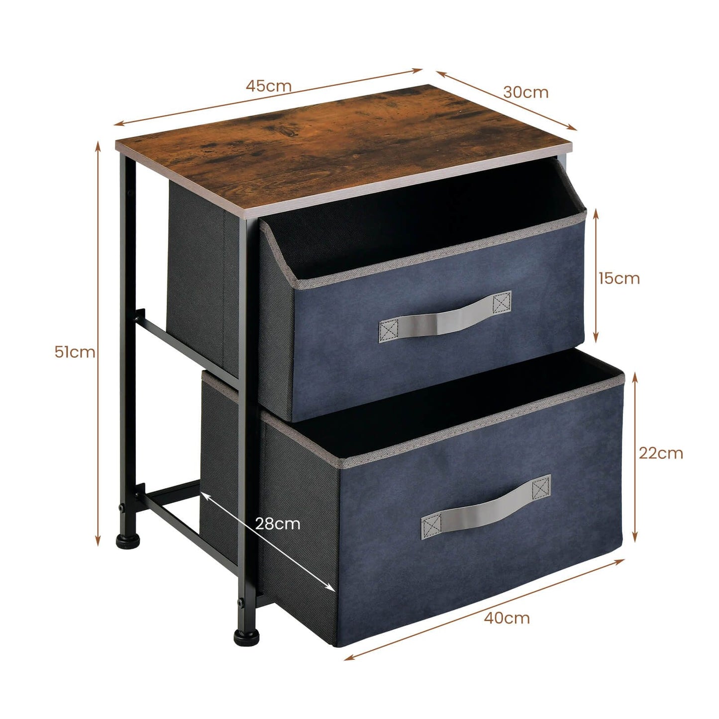 2-Drawer Industrial Nightstand with Anti-Toppling Device