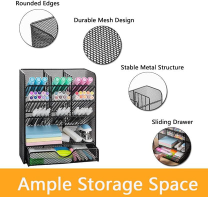 Spacrea Metal Pen Organizer, Pencil Holder for Desk, Desk Organizer with Drawer