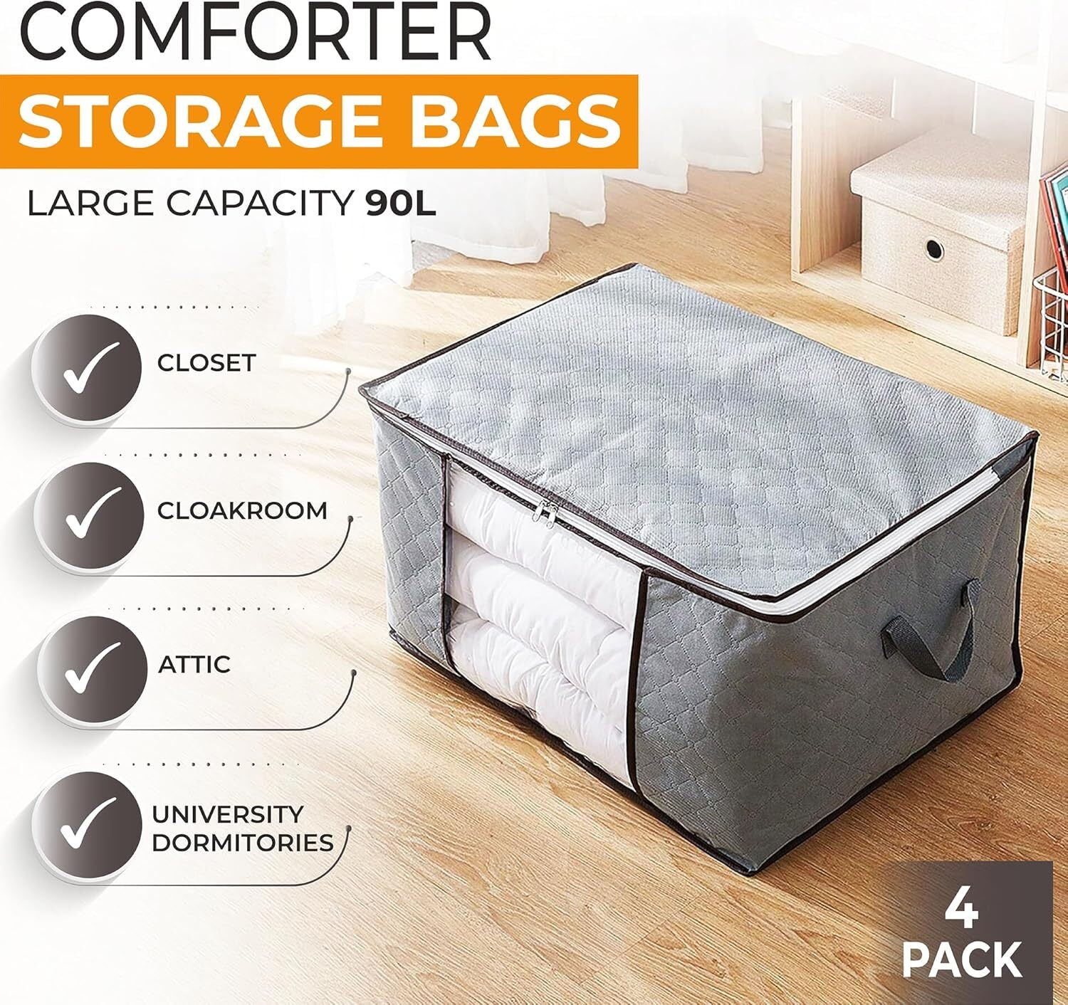 4Pack Clothes Storage Bags Zipped Organizer Underbed Wardrobe Cube Closet Boxes