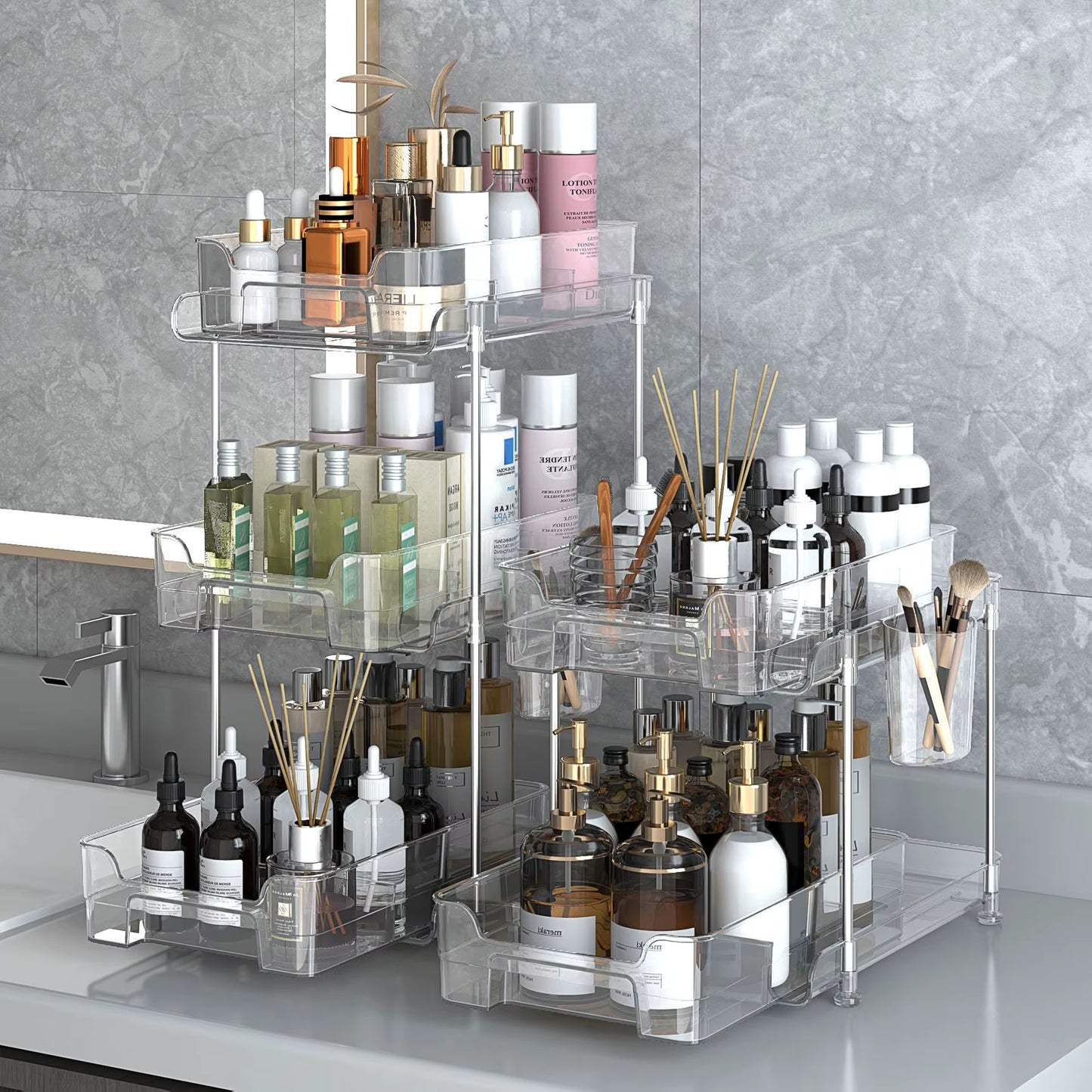 Makeup Organiser Storage Drawers, 3 Tiers Cosmetic Organisers, Skincare Organiser, Vanity Organiser Perfume Tray, Makeup Stand