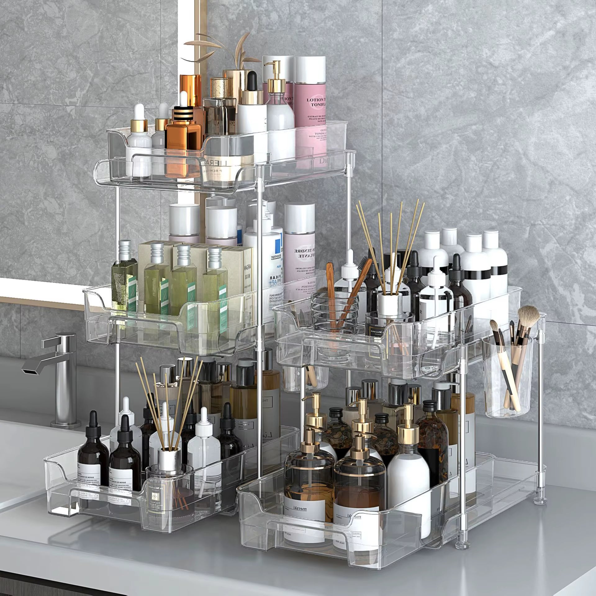 Makeup Organiser Storage Drawers, 3 Tiers Cosmetic Organisers, Skincare Organiser, Vanity Organiser Perfume Tray, Makeup Stand