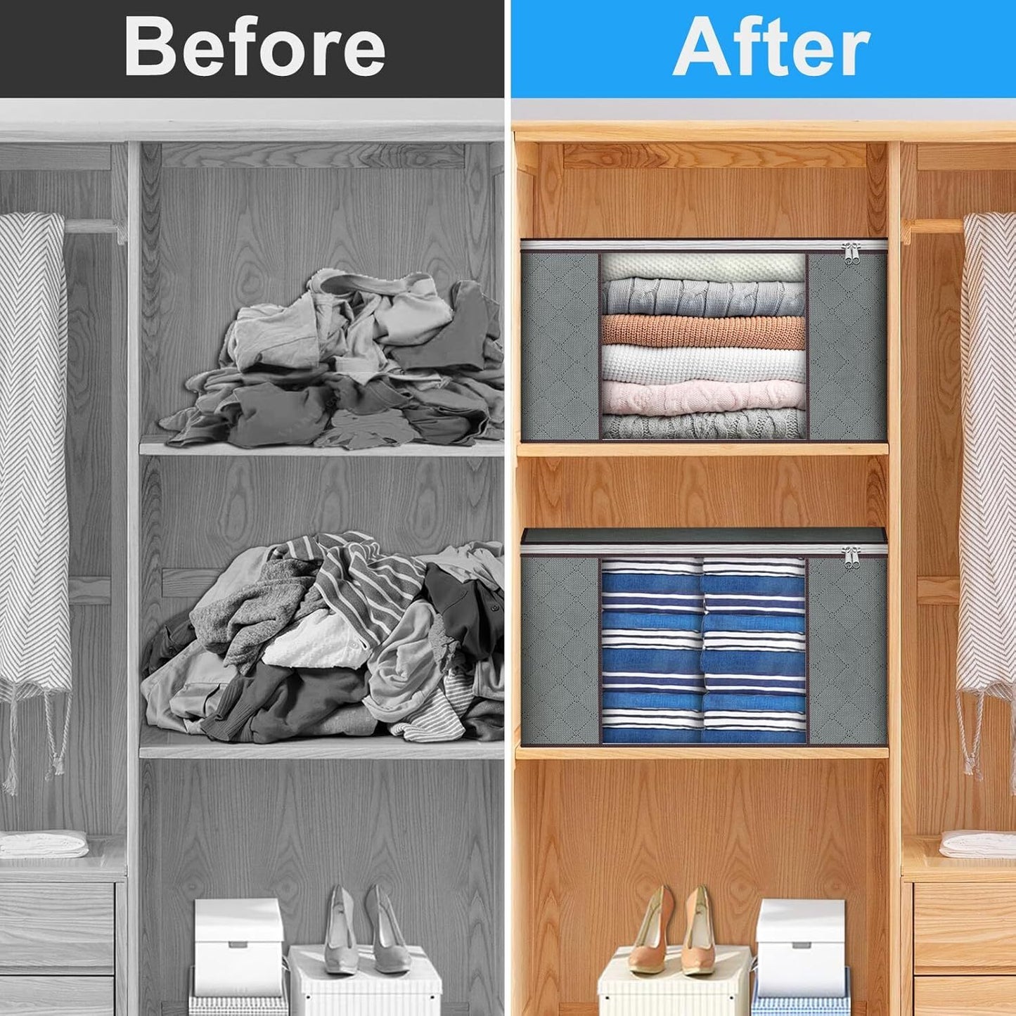 4Pack Clothes Storage Bags Zipped Organizer Underbed Wardrobe Cube Closet Boxes