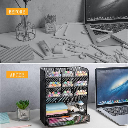 Spacrea Metal Pen Organizer, Pencil Holder for Desk, Desk Organizer with Drawer