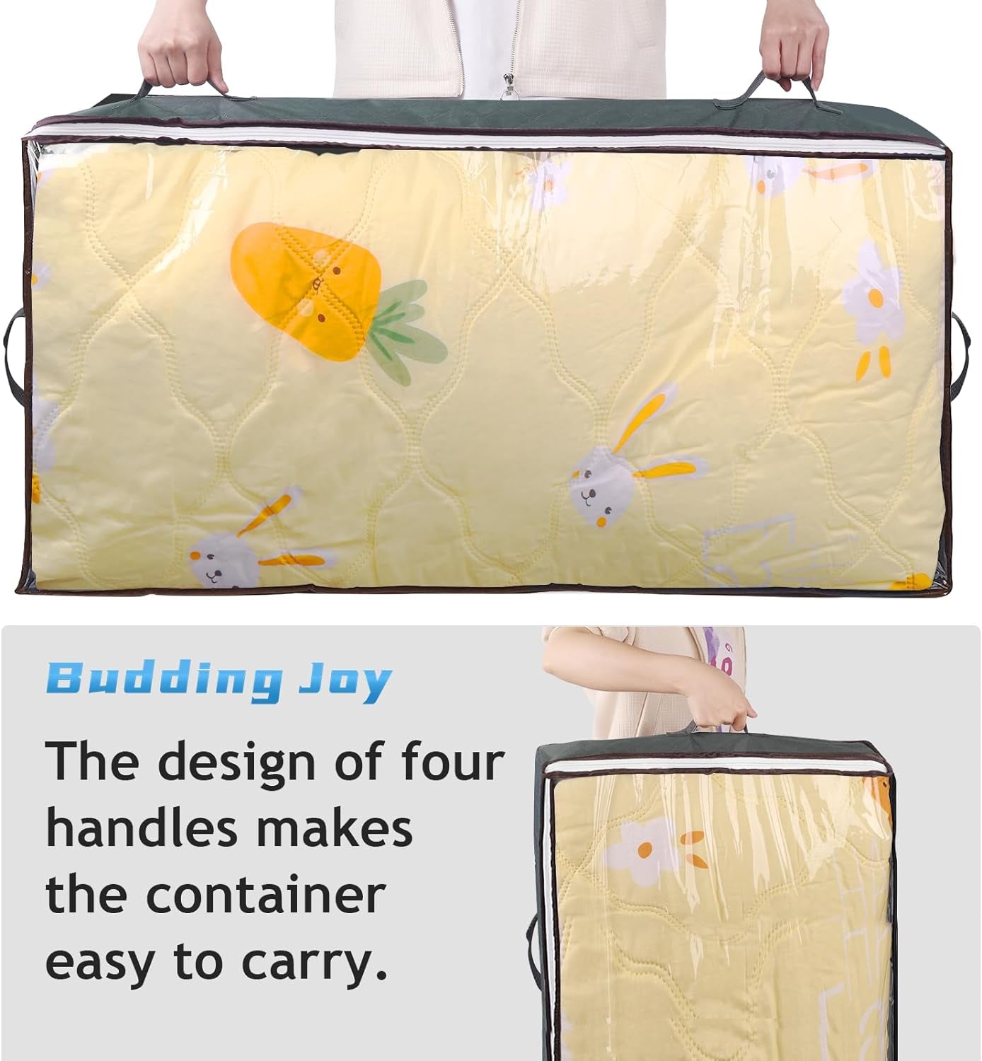 4 Pack Underbed Storage, 90L Large under Bed Storage Box with Lid, Clothes Storage Bags with Clear Window and Reinforced Handles for Blanket, Clothes, Comforters, Grey