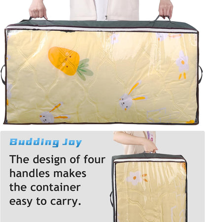 4 Pack Underbed Storage, 90L Large under Bed Storage Box with Lid, Clothes Storage Bags with Clear Window and Reinforced Handles for Blanket, Clothes, Comforters, Grey
