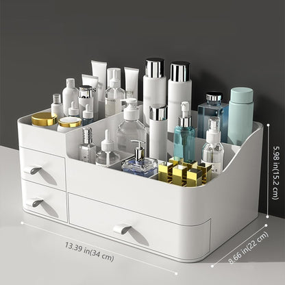 Makeup Organizer for Vanity, Large Capacity Desk Organizer with Drawers for Cosmetics, Lipsticks, Jewelry, Nail Care, Skincare, Ideal for Bedroom and Bathroom Countertops - Large White