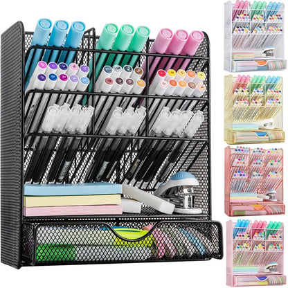 Spacrea Metal Pen Organizer, Pencil Holder for Desk, Desk Organizer with Drawer
