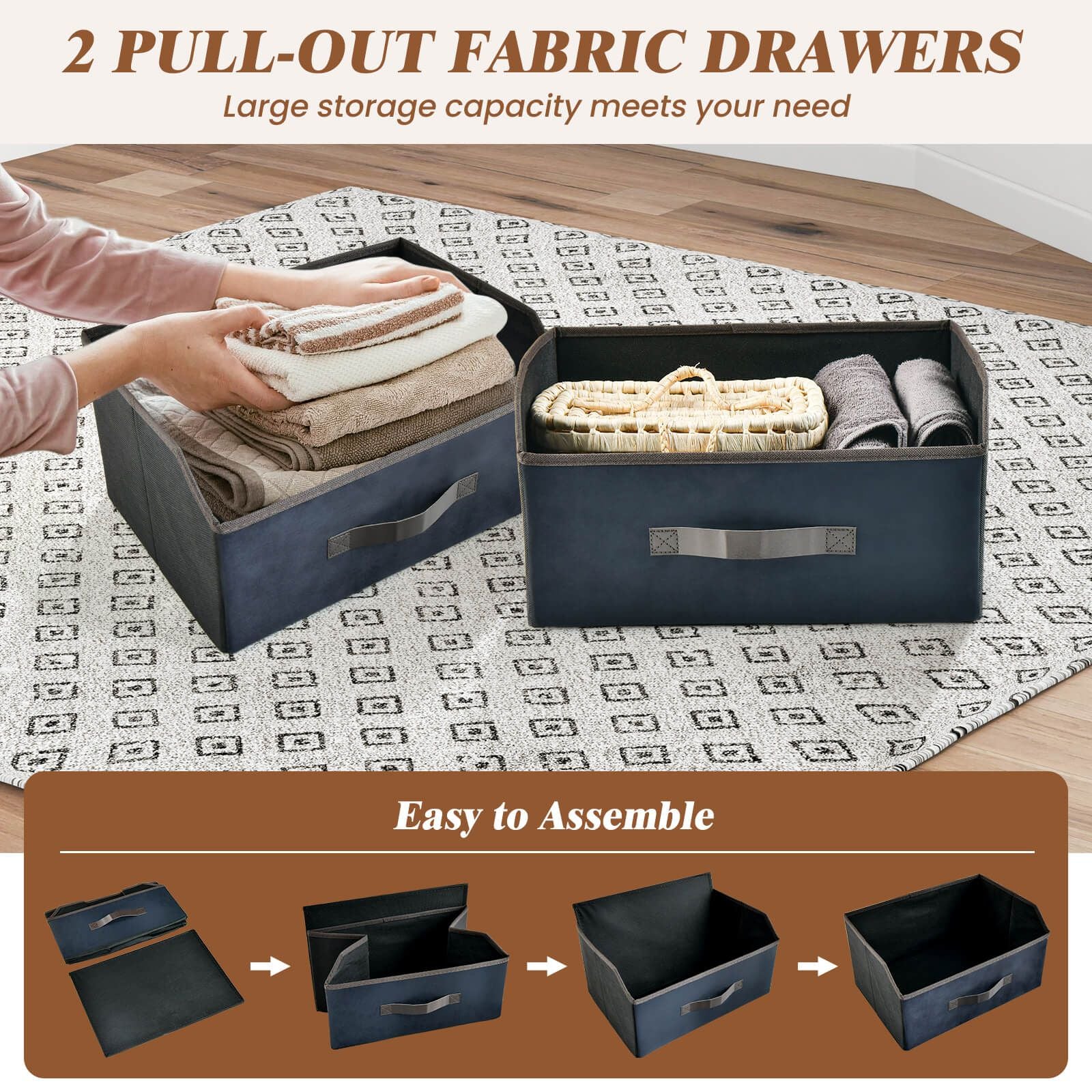 2-Drawer Industrial Nightstand with Anti-Toppling Device