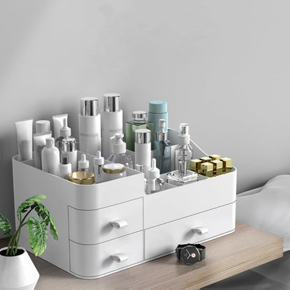 Makeup Organizer for Vanity, Large Capacity Desk Organizer with Drawers for Cosmetics, Lipsticks, Jewelry, Nail Care, Skincare, Ideal for Bedroom and Bathroom Countertops - Large White